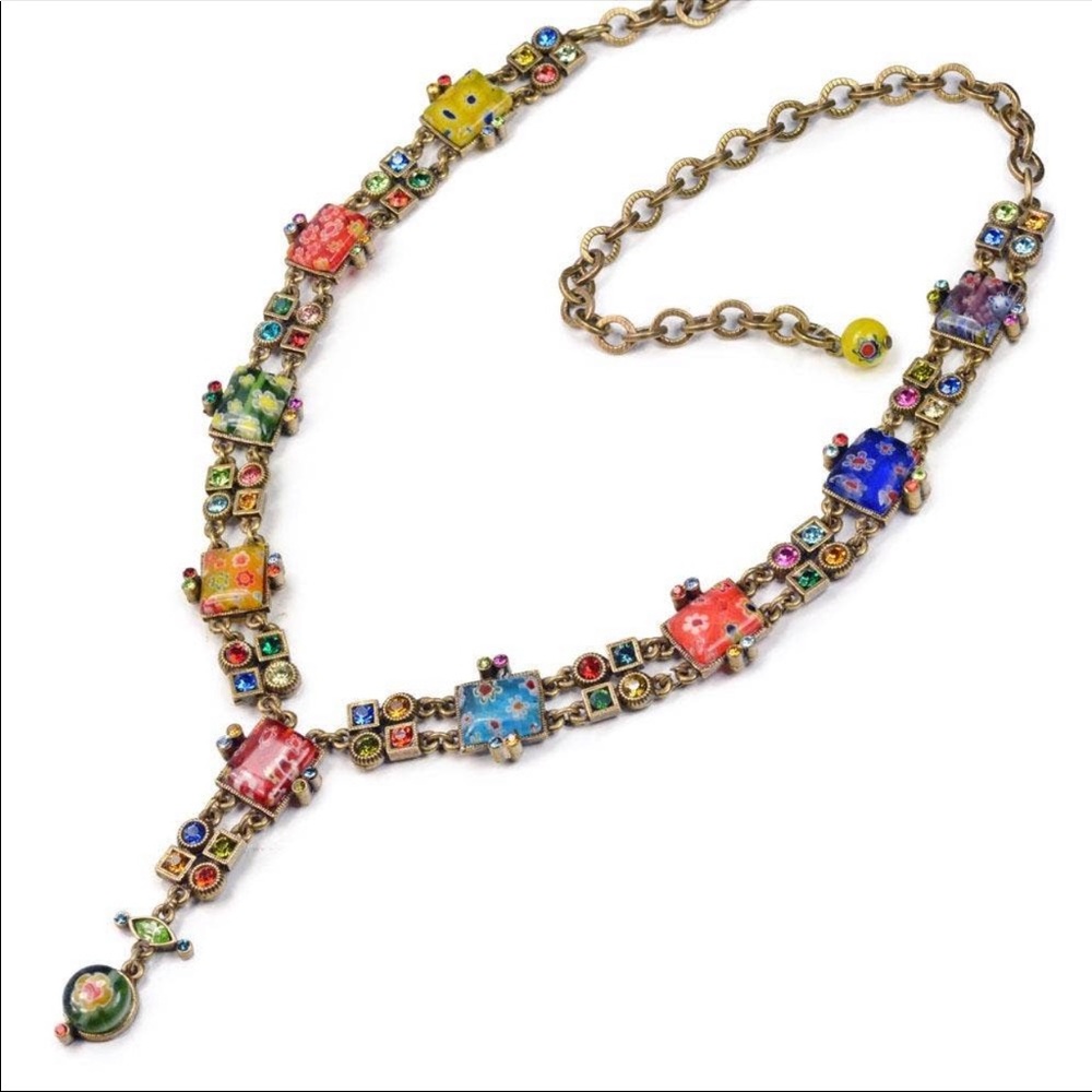 Millefiori Glass Geometric Y link Necklace - Picture 1 of 4